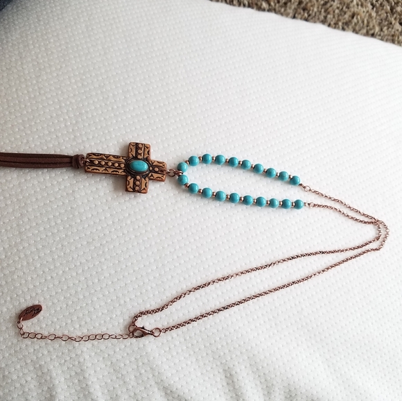 blue turquoise beads with rose gold chain! - Picture 4 of 4